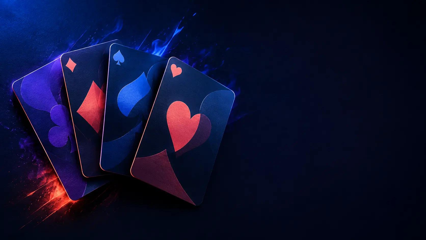 Four vivid abstract playing cards in motion